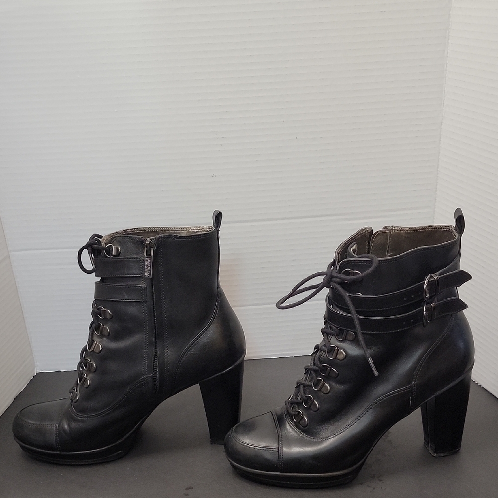 Kenneth Cole Reaction Lead Actress Black LTR Lace-Up Ankle Boots Size 9 - Picture 3 of 6